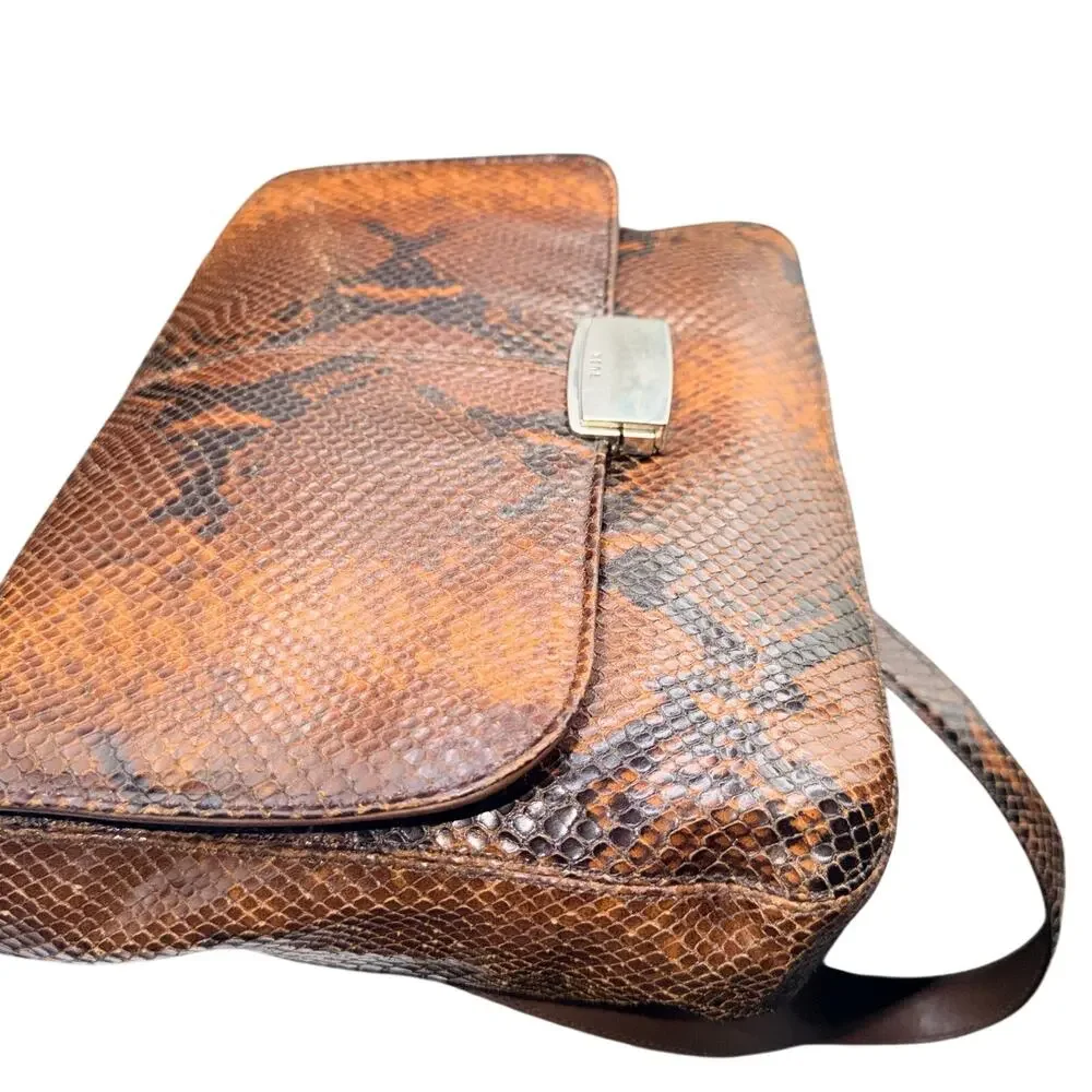 TUSK Genuine Python Snakeskin Brown Crossbody Shoulder Bag Vintage USA
